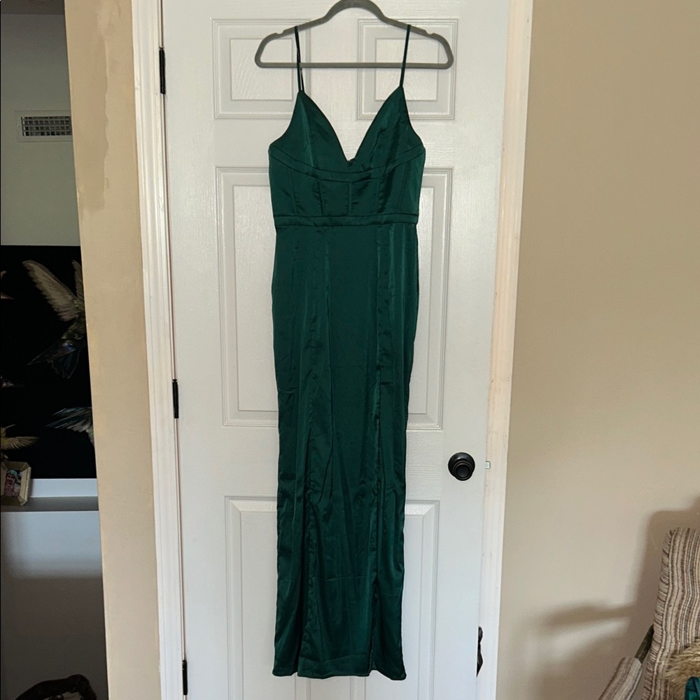 Meshki Deep Green Maxi Dress with Spaghetti Straps